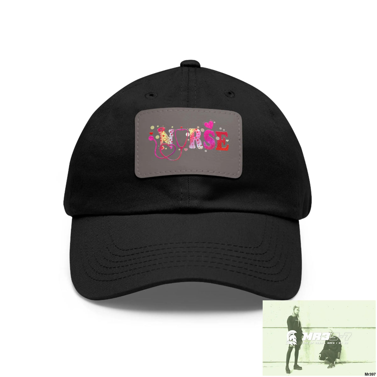 Nurse Love Dad Hat with Leather Patch (Rectangle) Black / Grey patch / Rectangle / One size Hats