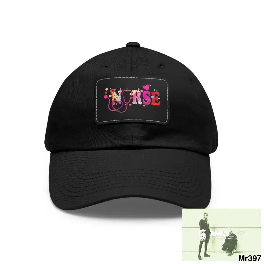 Nurse Love Dad Hat with Leather Patch (Rectangle) Black / Black patch / Rectangle / One size Hats