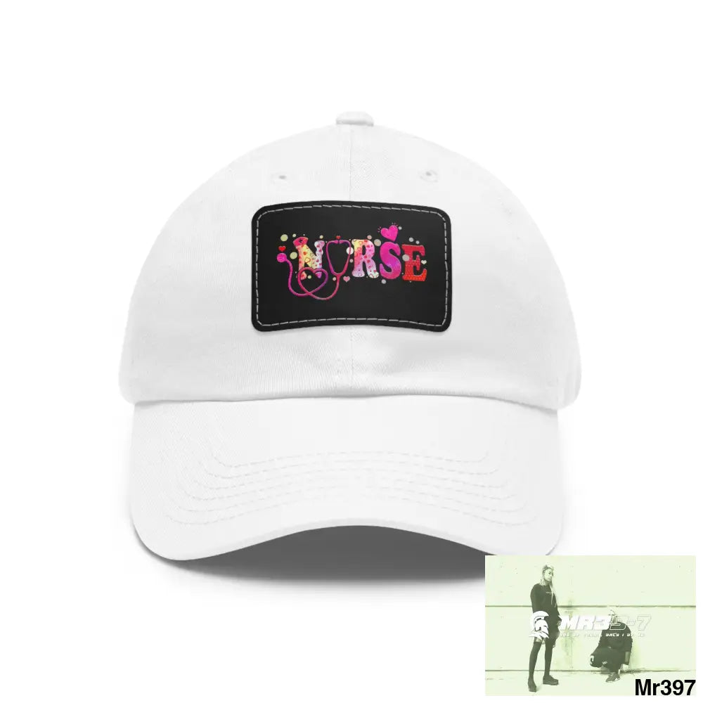 Nurse Love Dad Hat with Leather Patch (Rectangle) White / Black patch / Rectangle / One size Hats