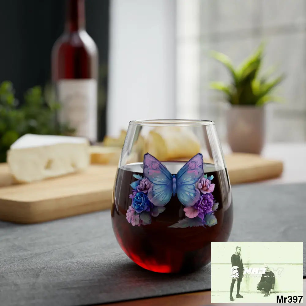 Pink Blue and Purple Butterfly Stemless Wine Glass 11.75oz 11.75oz Mug
