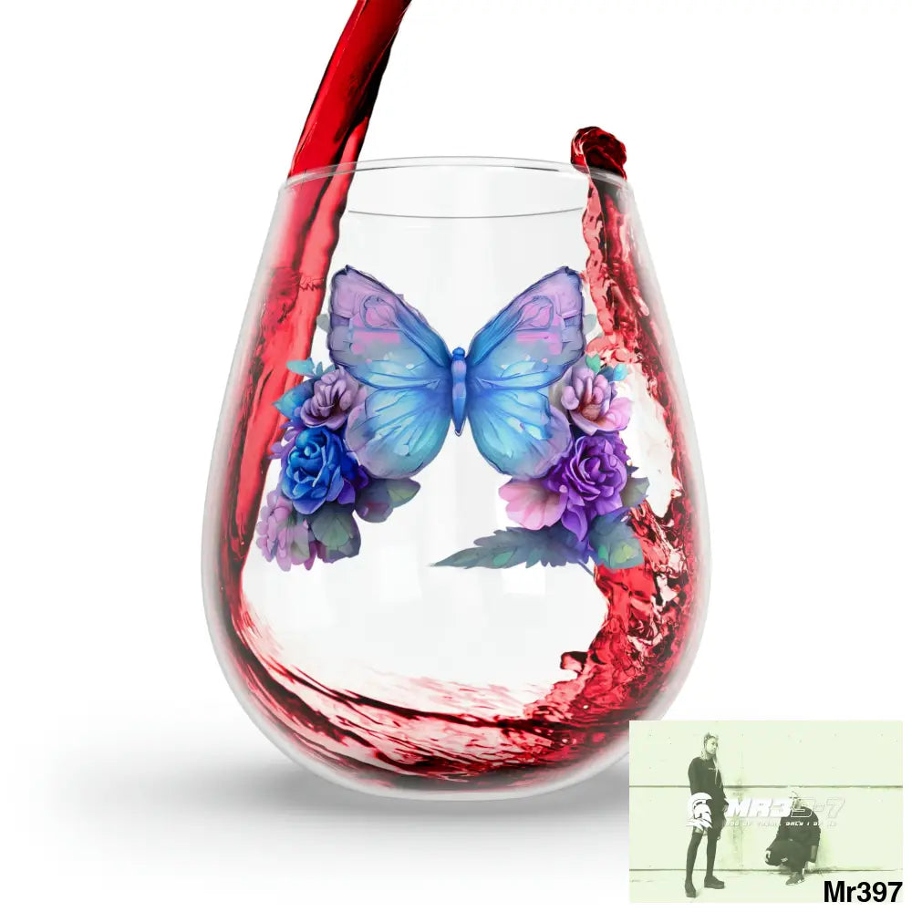 Pink Blue and Purple Butterfly Stemless Wine Glass 11.75oz 11.75oz Mug