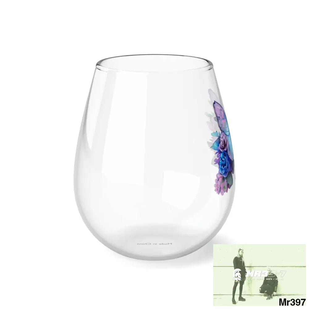Pink Blue and Purple Butterfly Stemless Wine Glass 11.75oz 11.75oz Mug