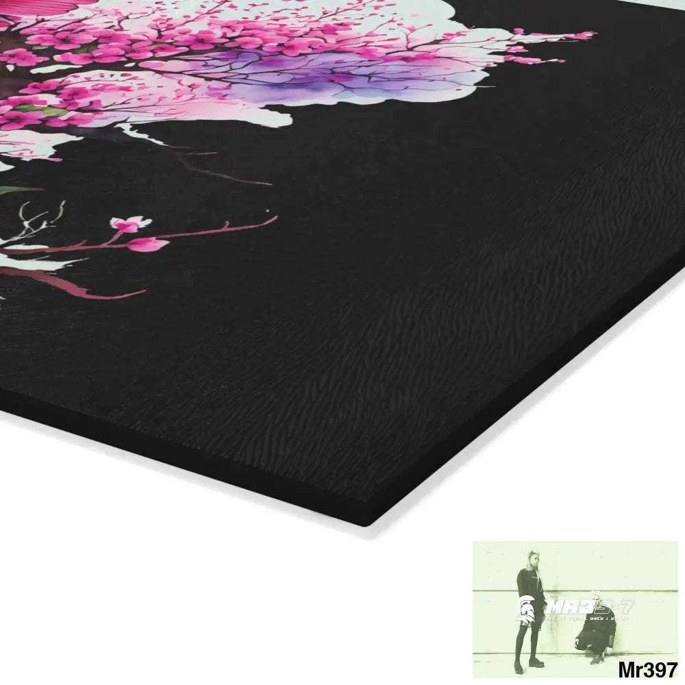 Pink Butterfly on Ornamental cherry tree branch Cutting Board Home Decor