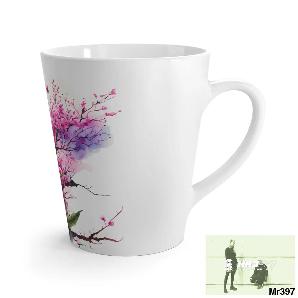 Pink Butterfly on Ornamental Cherry Tree Branch Latte Mug 12oz Mug