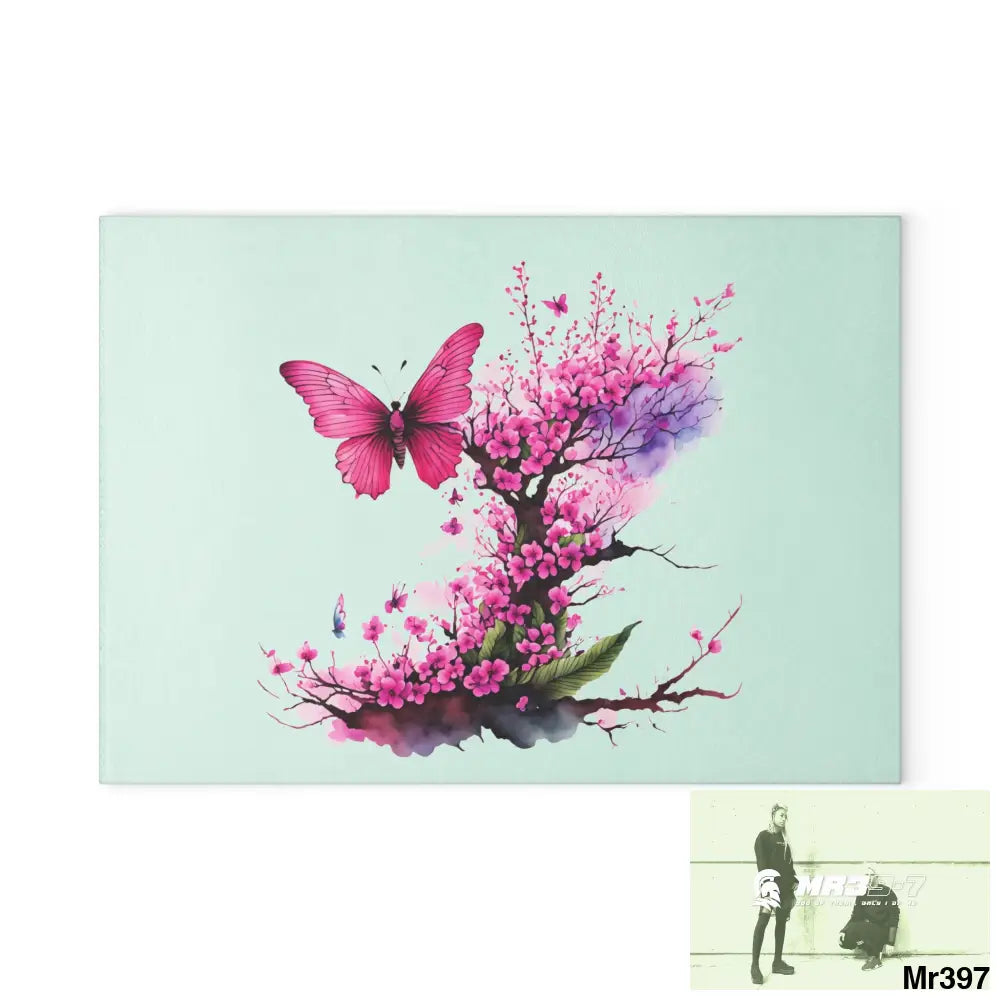 Pink Butterfly on Ornemental cherry tree branch Cutting Board 8’’ x 11’’ / Rectangle Home Decor