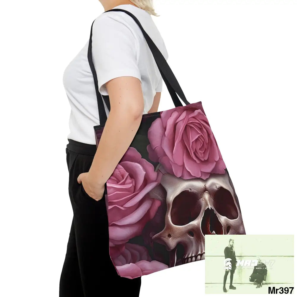 Pink Gothic Skulls & Roses Tote Bag (AOP) Bags