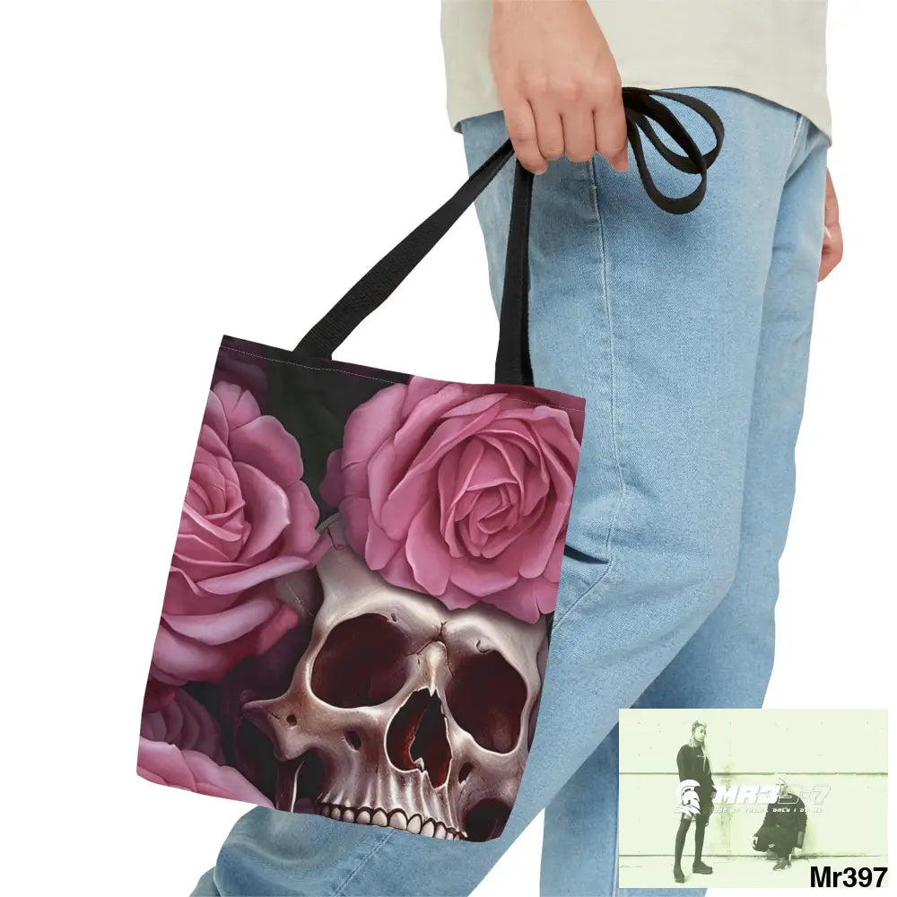 Pink Gothic Skulls & Roses Tote Bag (AOP) Bags