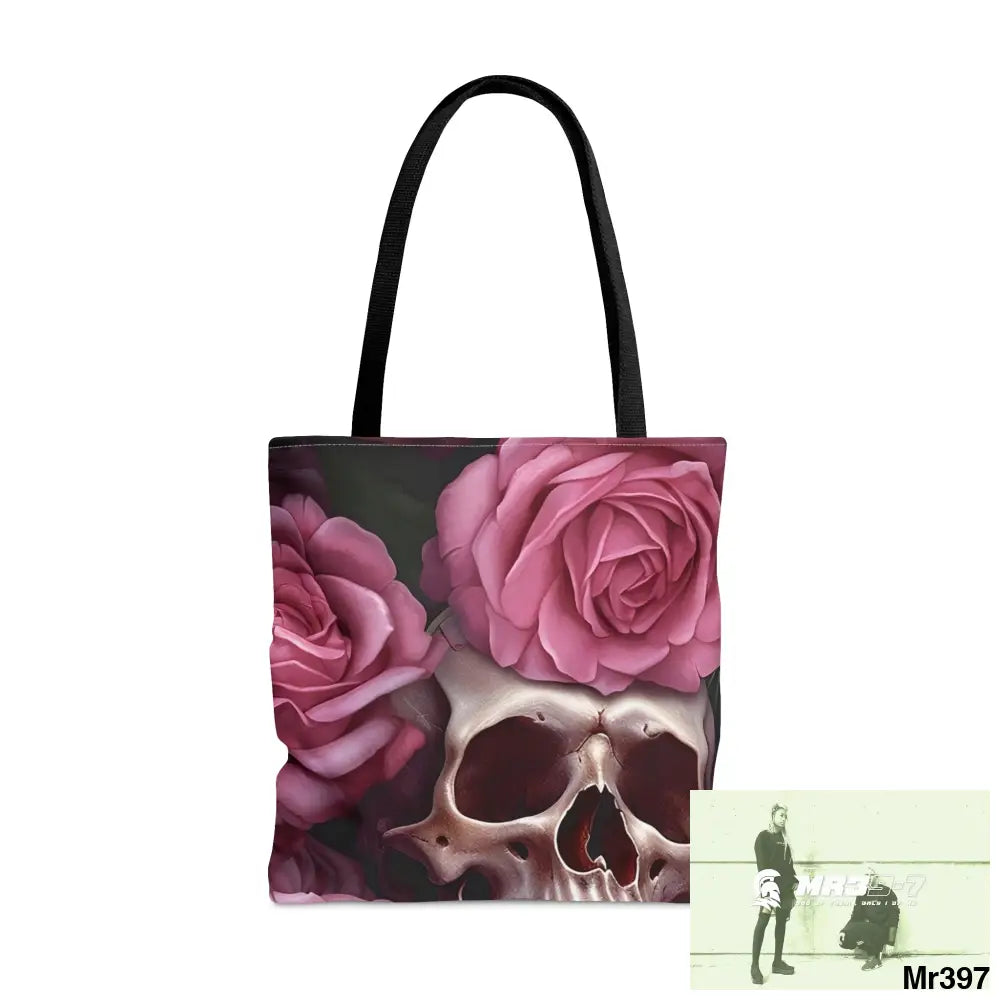 Pink Gothic Skulls & Roses Tote Bag (AOP) Large Bags