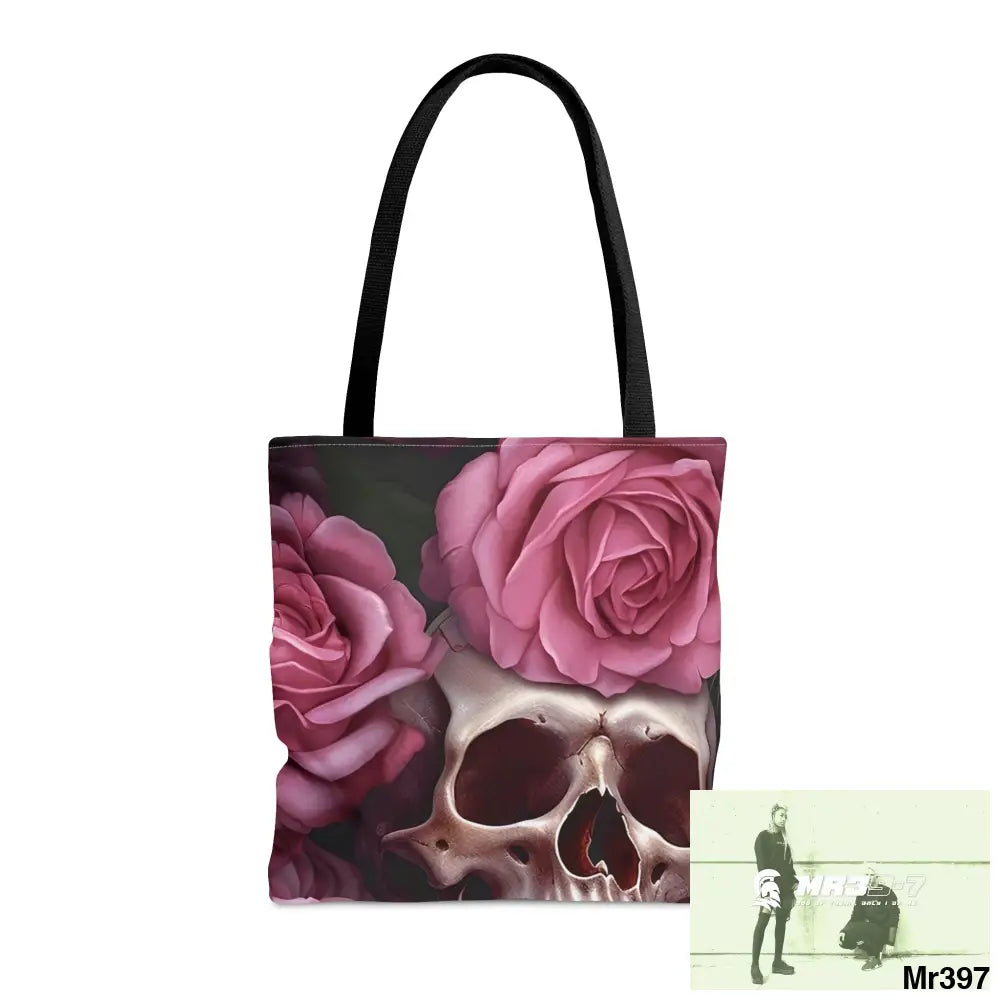 Pink Gothic Skulls & Roses Tote Bag (AOP) Medium Bags