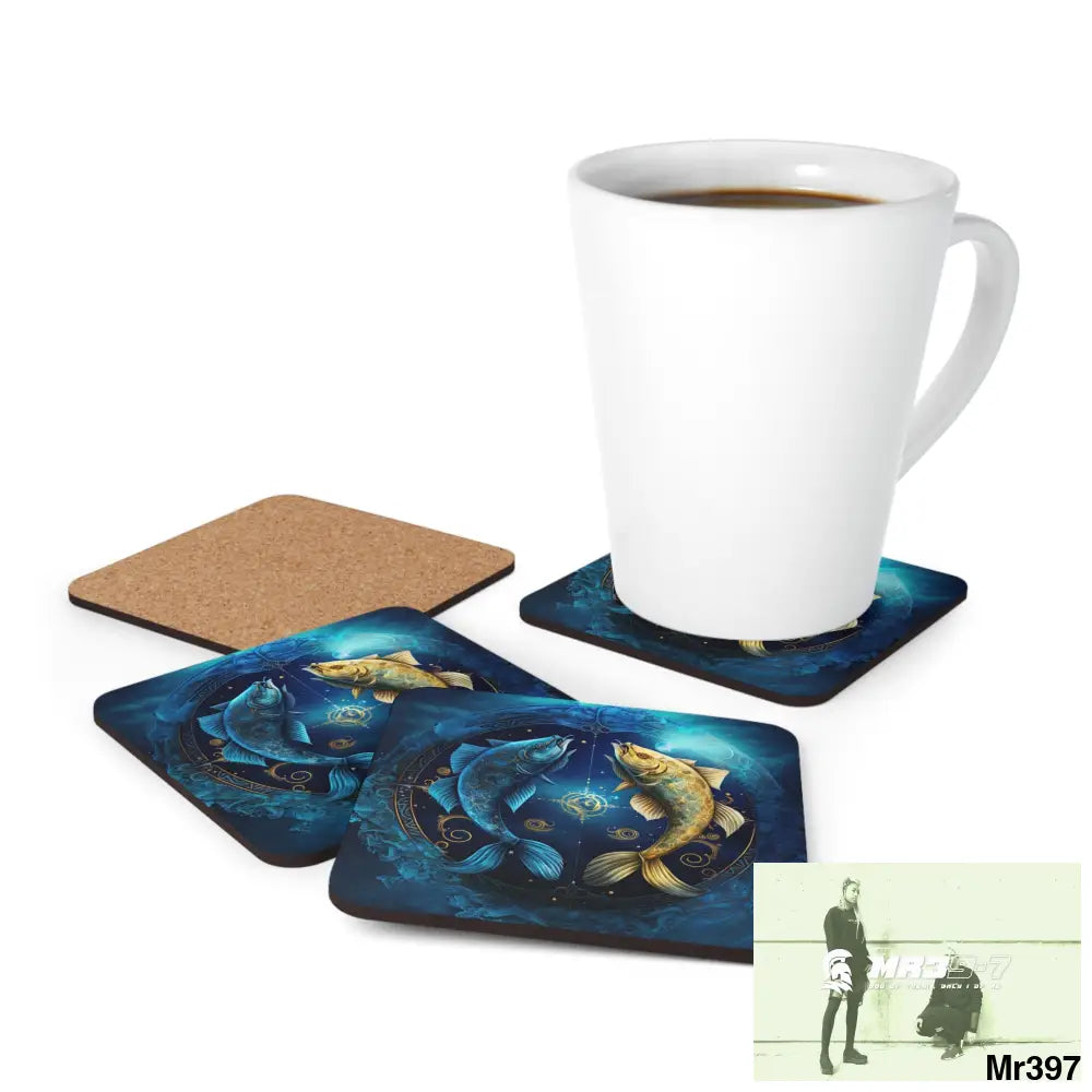 Pisces Zodiac Coaster Set Cork / 3.75’’ × 3.75’’ / Square Home Decor