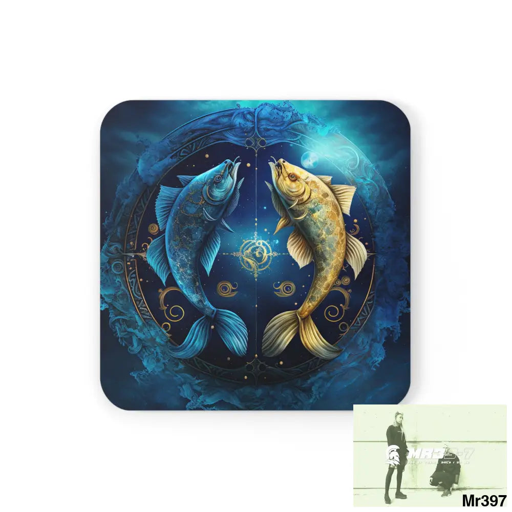 Pisces Zodiac Coaster Set Cork / 3.75’’ × 3.75’’ / Square Home Decor