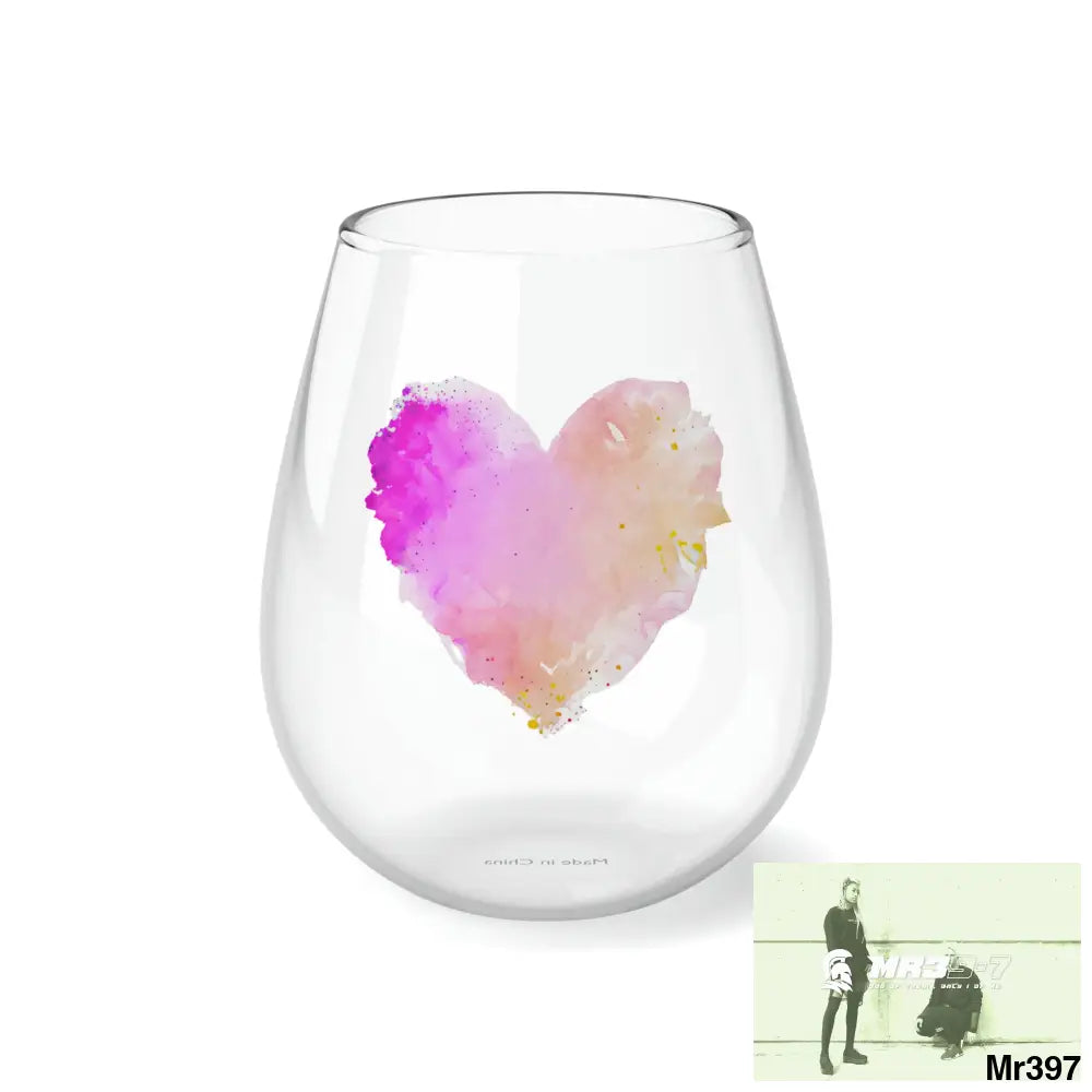 Plastered paint watercolour heart graphic Stemless Wine Glass 11.75oz 11.75oz Mug