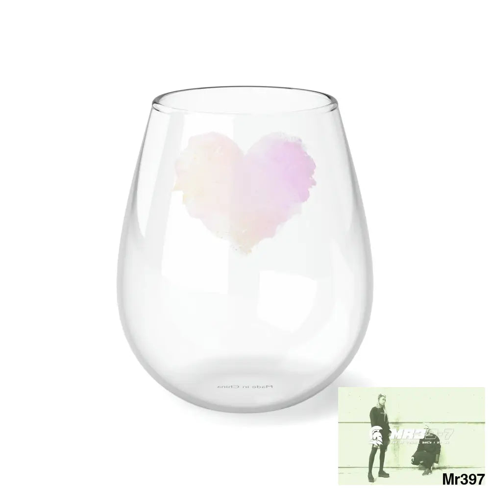 Plastered paint watercolour heart graphic Stemless Wine Glass 11.75oz 11.75oz Mug