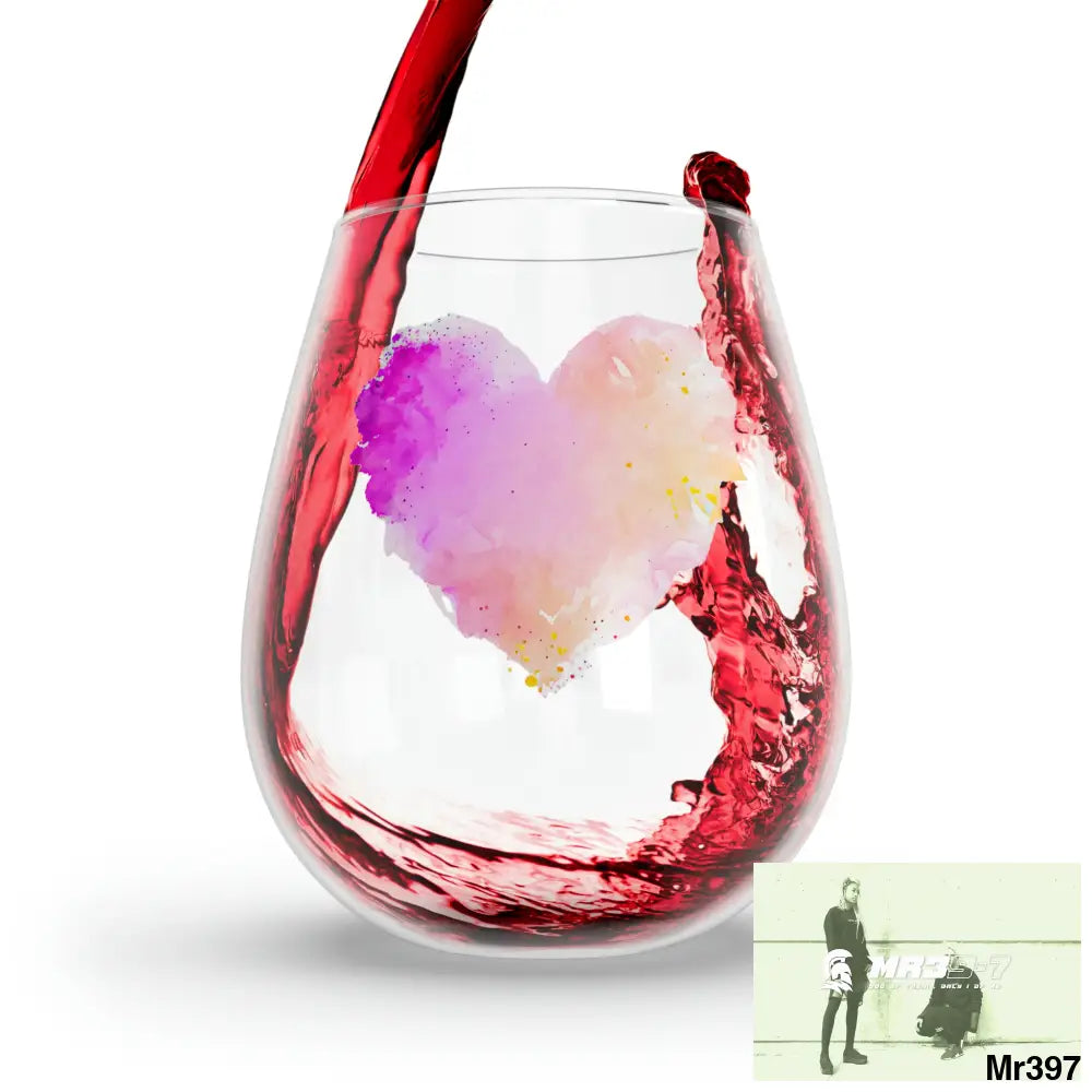 Plastered paint watercolour heart graphic Stemless Wine Glass 11.75oz 11.75oz Mug