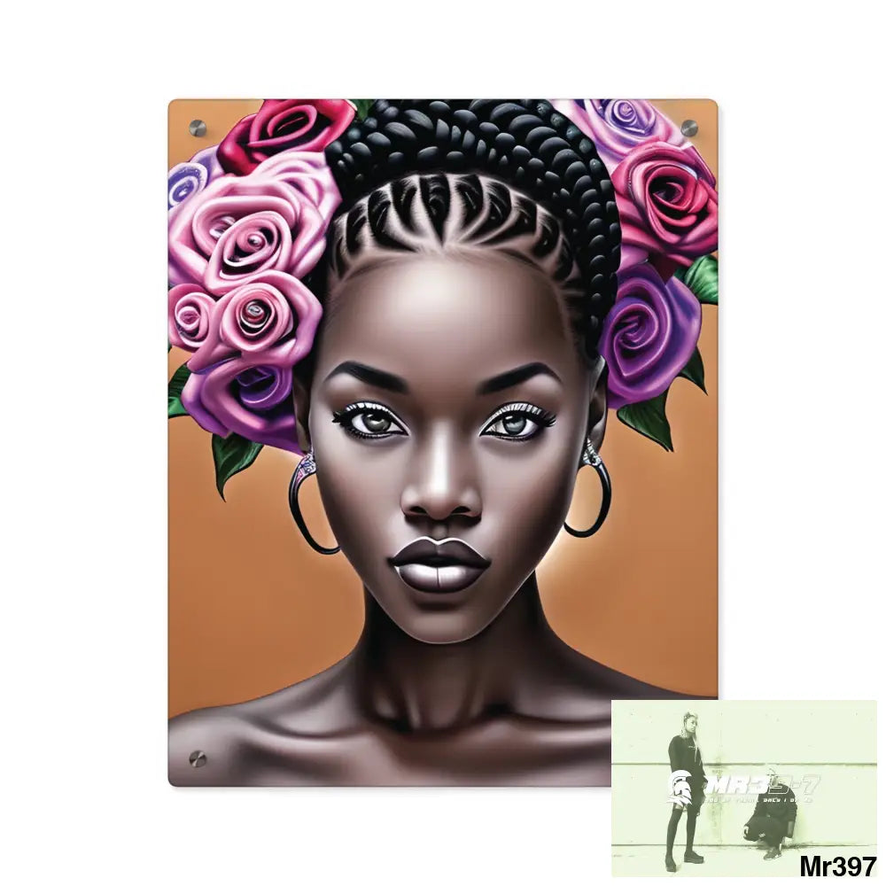 Pretty Black Woman with Braids Acrylic Wall Art Panels 16″ x 20″ (Vertical) / 0.25’’ Home Decor
