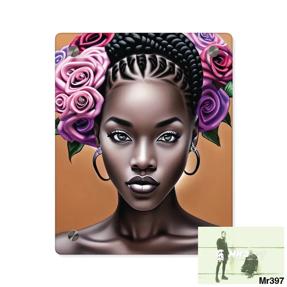 Pretty Black Woman with Braids Acrylic Wall Art Panels 8″ x 10″ (Vertical) / 0.25’’ Home Decor