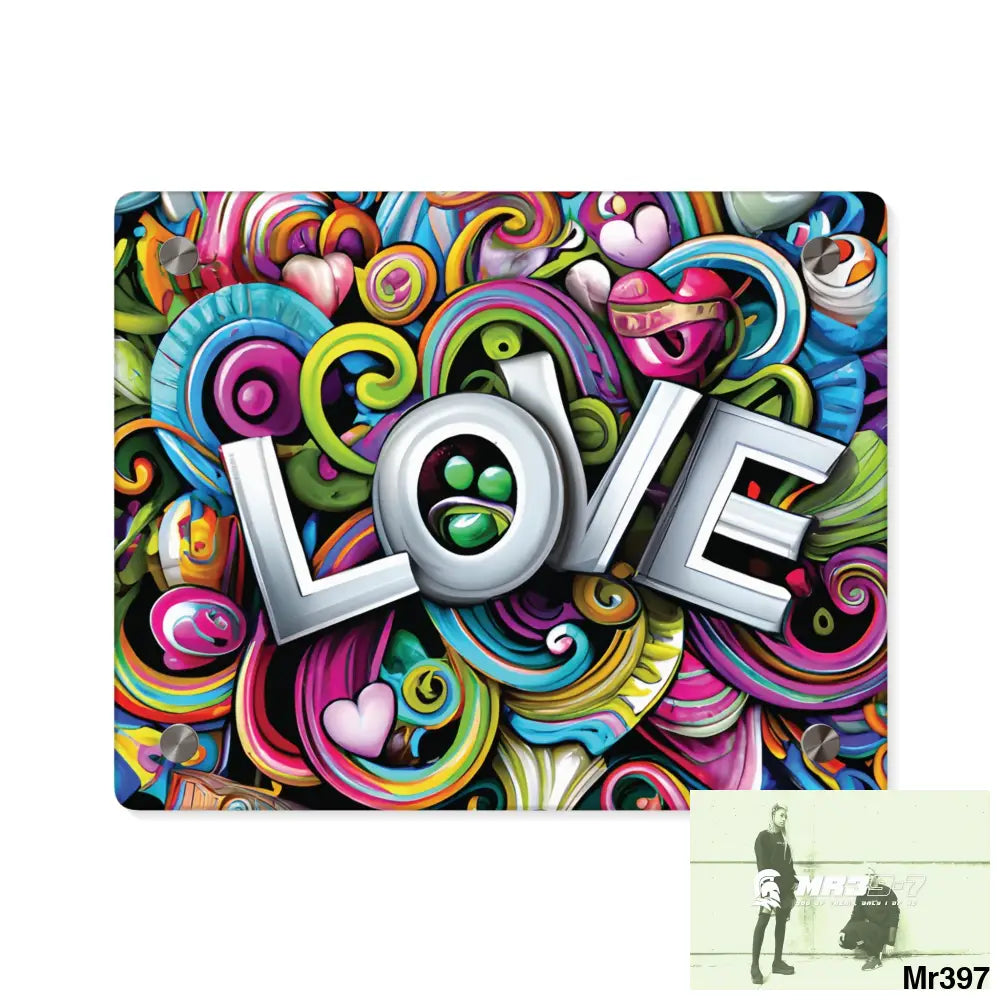 Rainbow LOVE Graphic Stained Glass Doodle Art Acrylic Wall Art Panels 10″ x 8″ (Horizontal) / 0.25’’ Home Decor