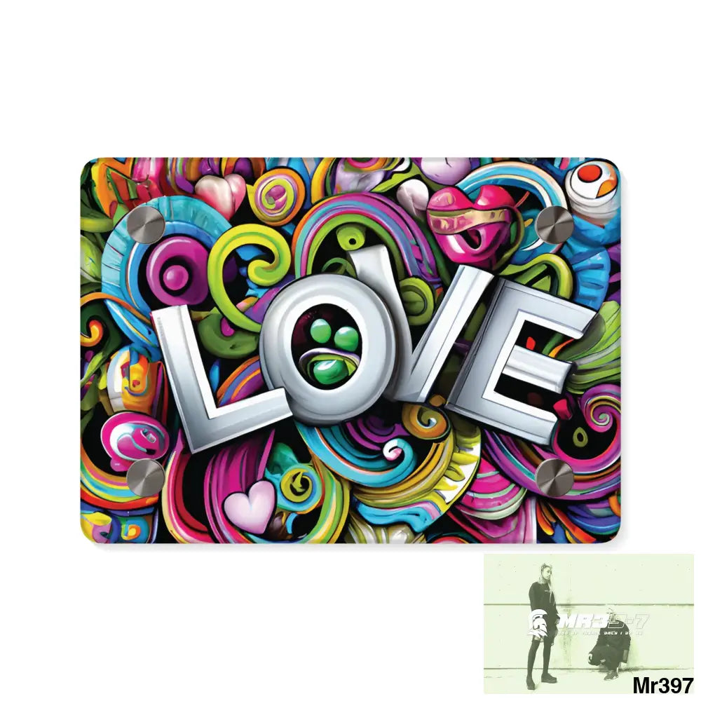 Rainbow LOVE Graphic Stained Glass Doodle Art Acrylic Wall Art Panels 7’’ x 5’’ (Horizontal) / 0.25’’ Home Decor