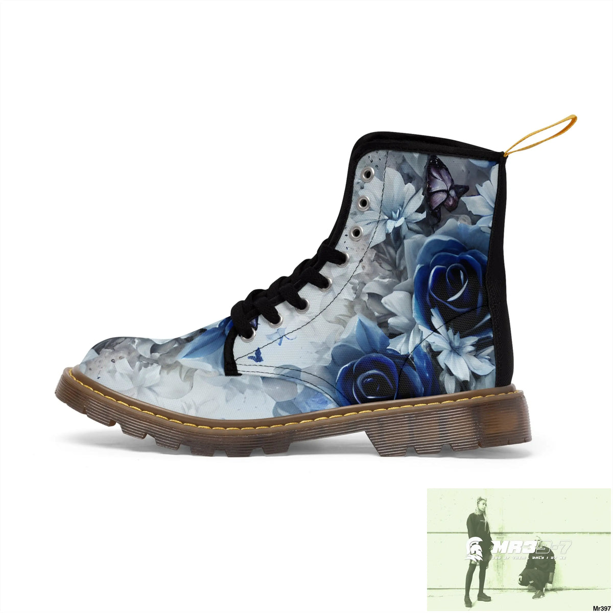 Raymond Swanland Floral Patten Blue Roses Women’s Canvas Boots Shoes