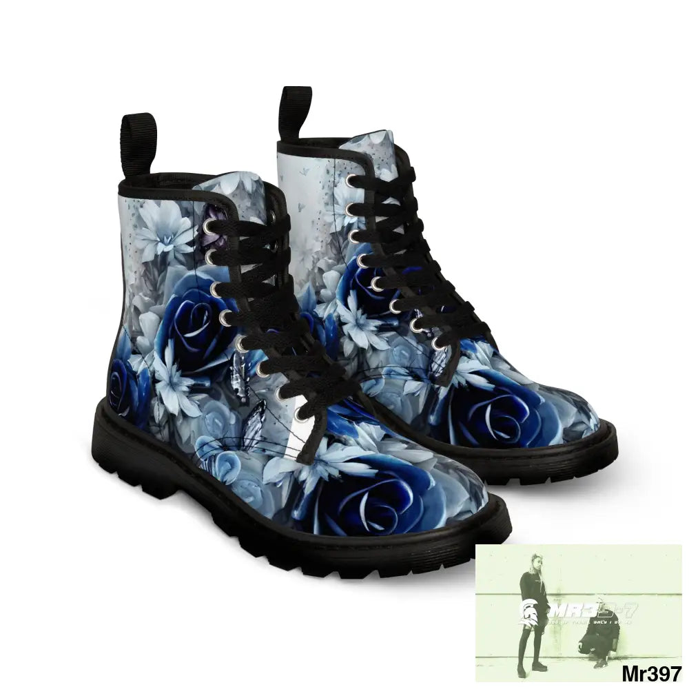 Raymond Swanland Floral Patten Blue Roses Women’s Canvas Boots Shoes