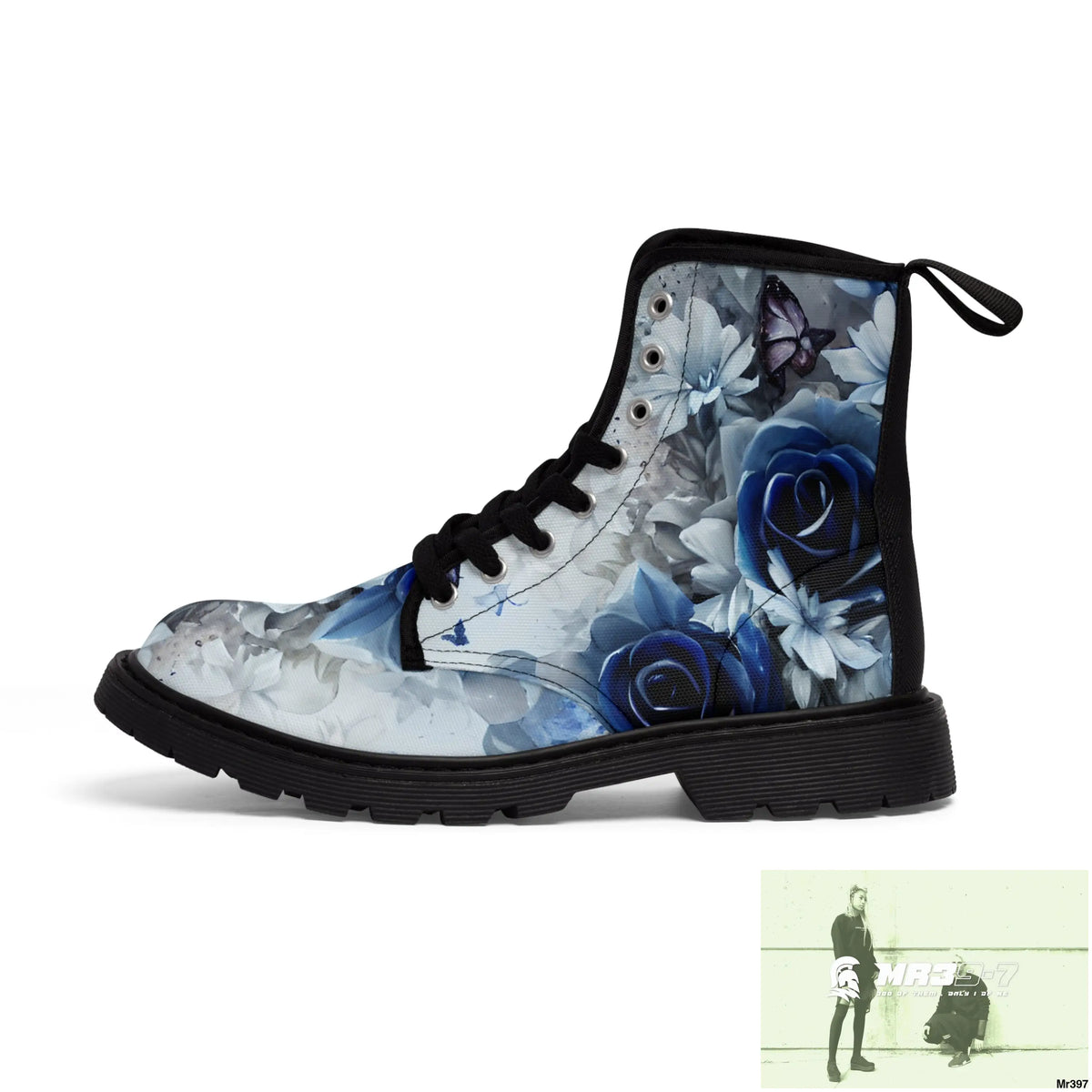 Raymond Swanland Floral Patten Blue Roses Women’s Canvas Boots Shoes