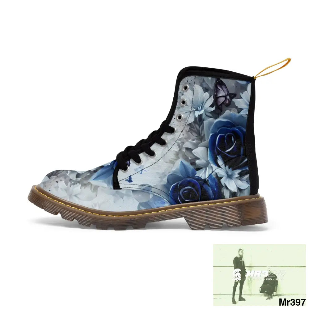 Raymond Swanland Floral Patten Blue Roses Women’s Canvas Boots Shoes