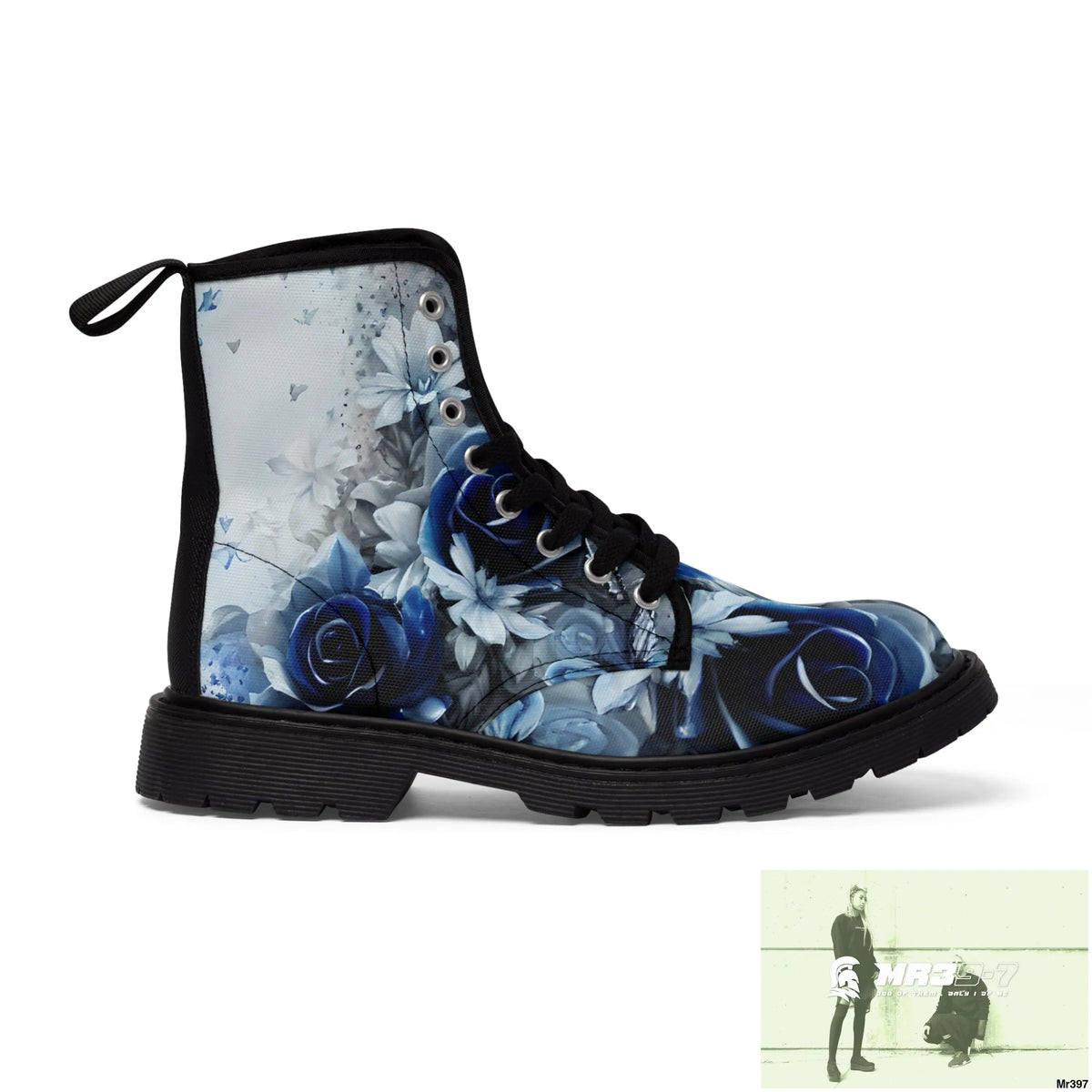 Raymond Swanland Floral Patten Blue Roses Women’s Canvas Boots Shoes