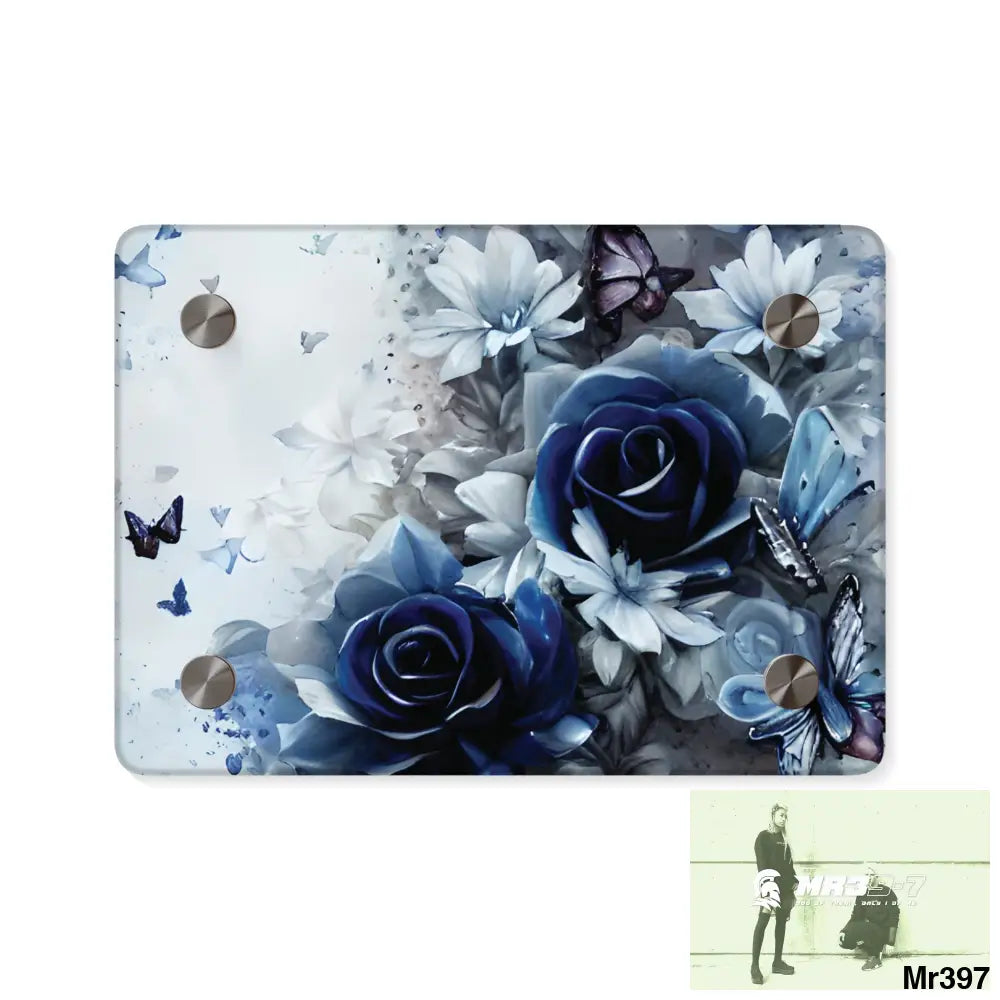 Raymond Swanland Floral Pattern in Navy Blue and Pale White Acrylic Wall Art Panels 7’’ x 5’’ (Horizontal) / 0.25’’