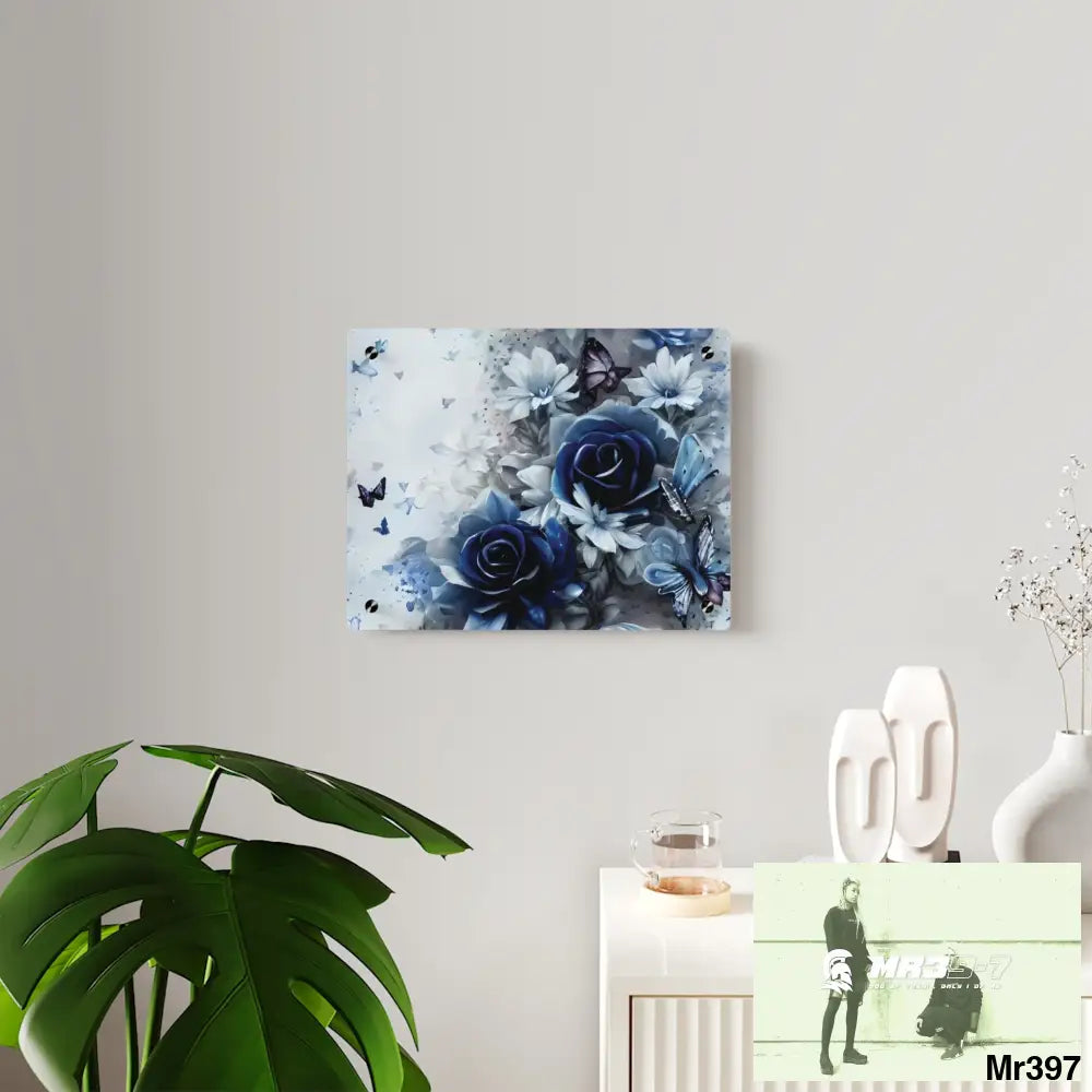 Raymond Swanland Floral Pattern in Navy Blue and Pale White Acrylic Wall Art Panels Home Decor