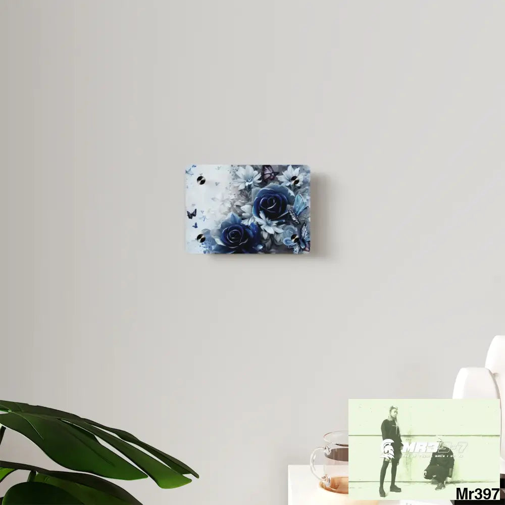 Raymond Swanland Floral Pattern in Navy Blue and Pale White Acrylic Wall Art Panels Home Decor