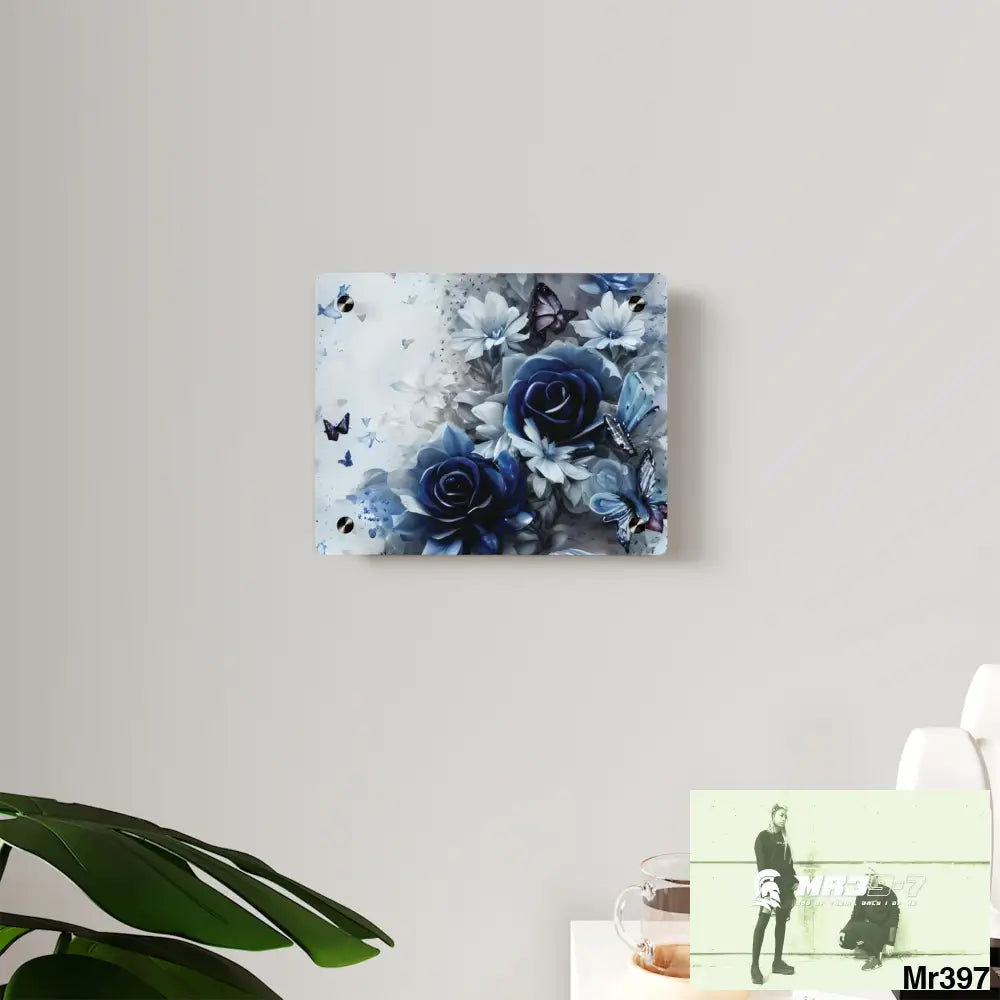 Raymond Swanland Floral Pattern in Navy Blue and Pale White Acrylic Wall Art Panels Home Decor