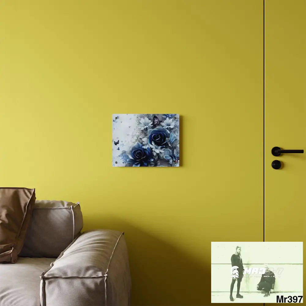 Raymond Swanland Floral Pattern in Navy Blue and Pale White Acrylic Wall Art Panels Home Decor