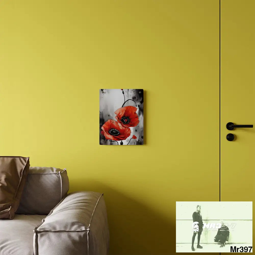 Red Chrome Black Ink Flow Poppies 3D Floral 8k Resolution Acrylic Wall Art Panels Home Decor