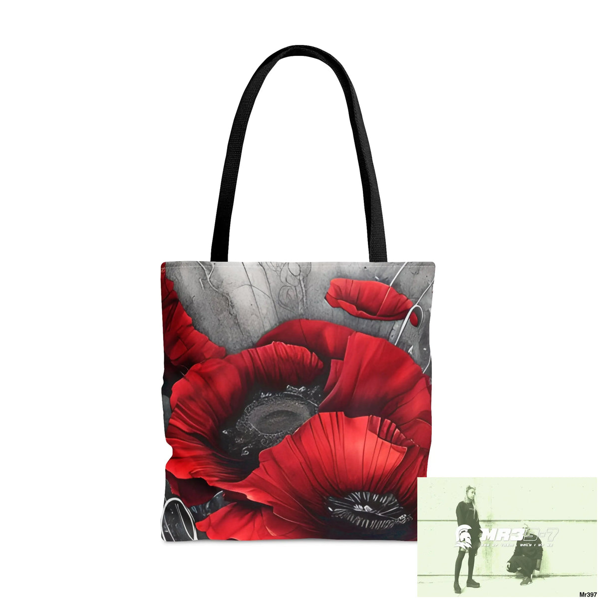 Red flow blank ink Poppies Tote Bag (AOP) Large Bags
