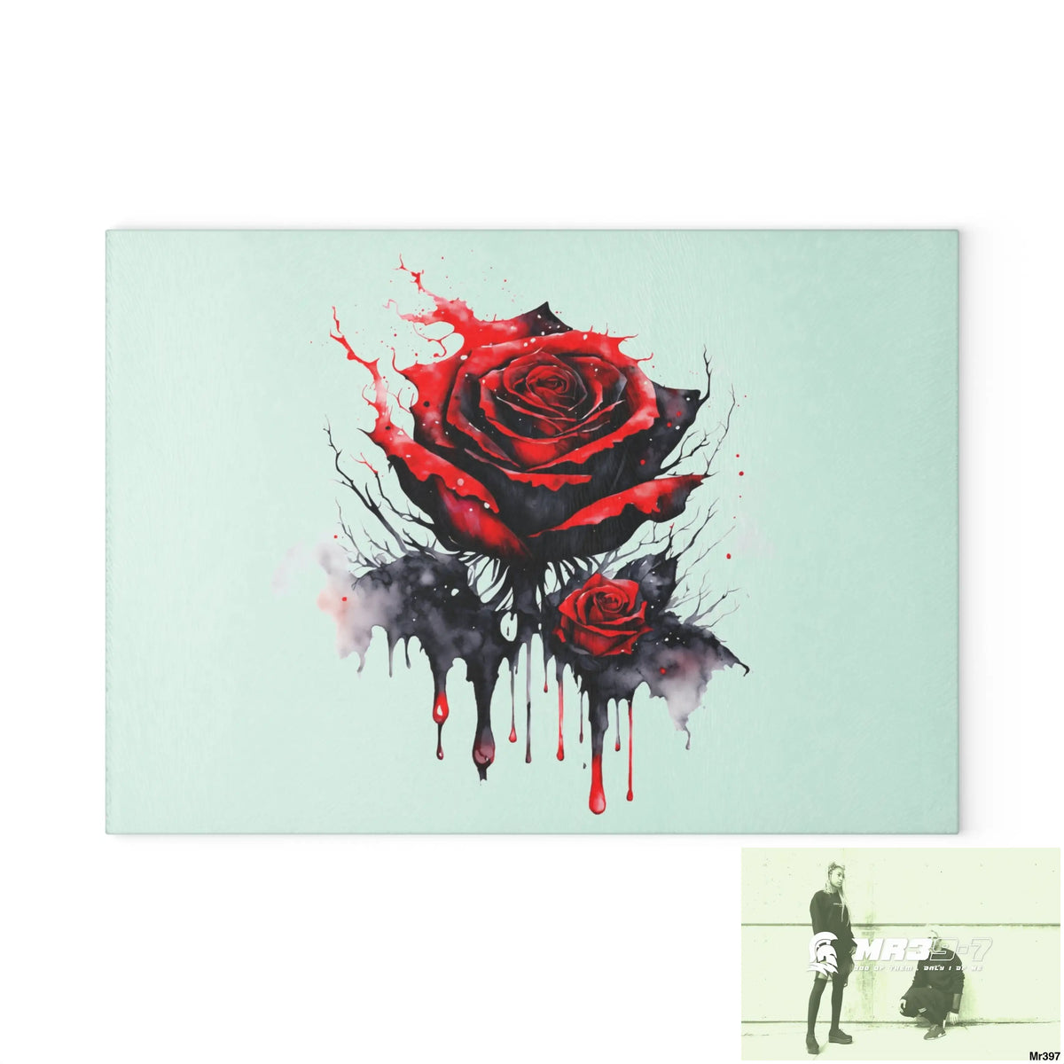 Red Rose with blood drippings on black abstract background Cutting Board 8’’ x 11’’ / Rectangle Home Decor