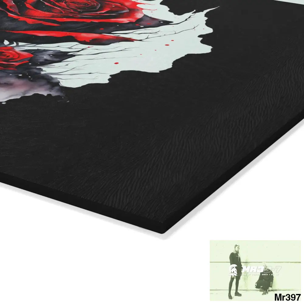 Red Rose with blood drippings on black abstract background Cutting Board Home Decor