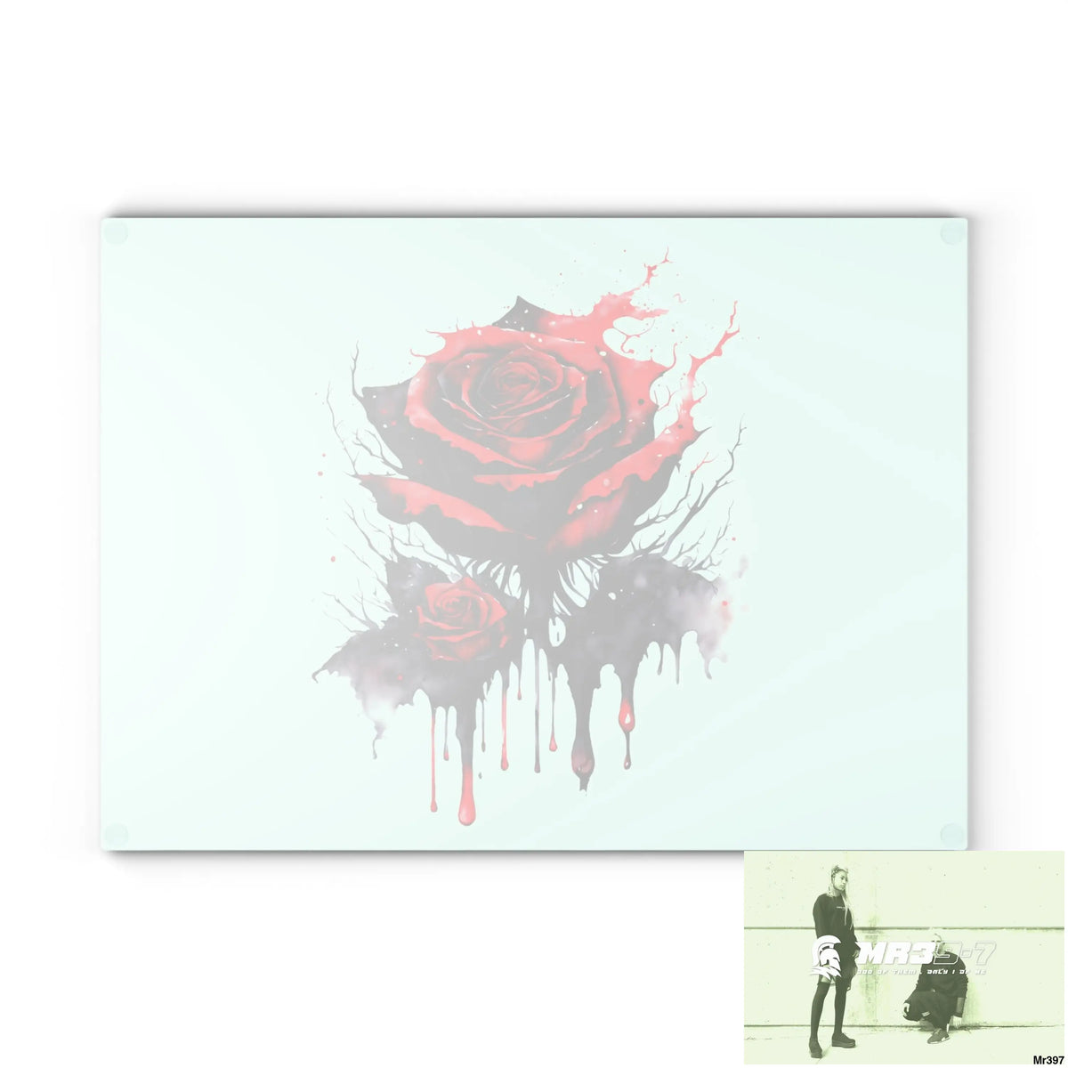 Red Rose with blood drippings on black abstract background Cutting Board Home Decor