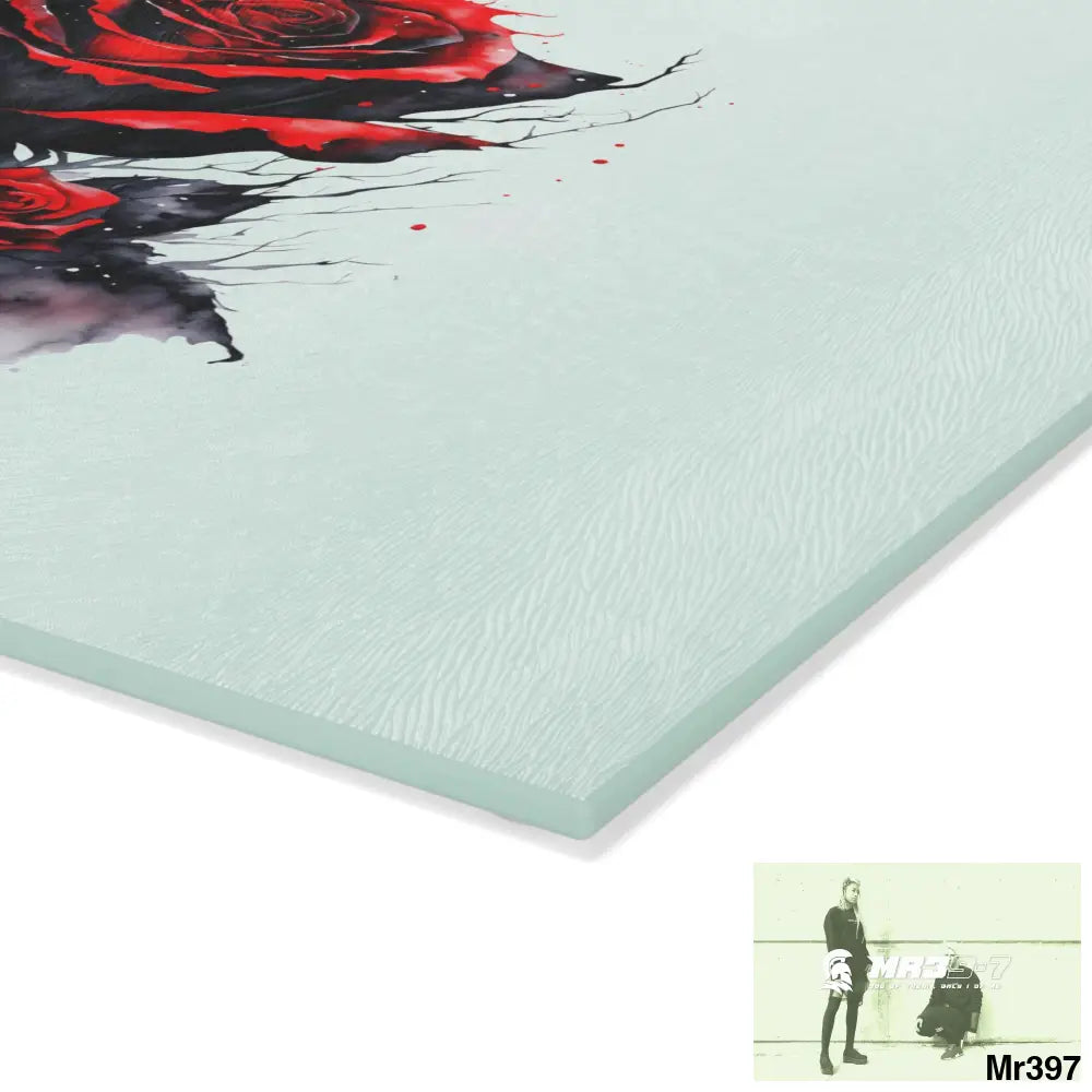 Red Rose with blood drippings on black abstract background Cutting Board Home Decor