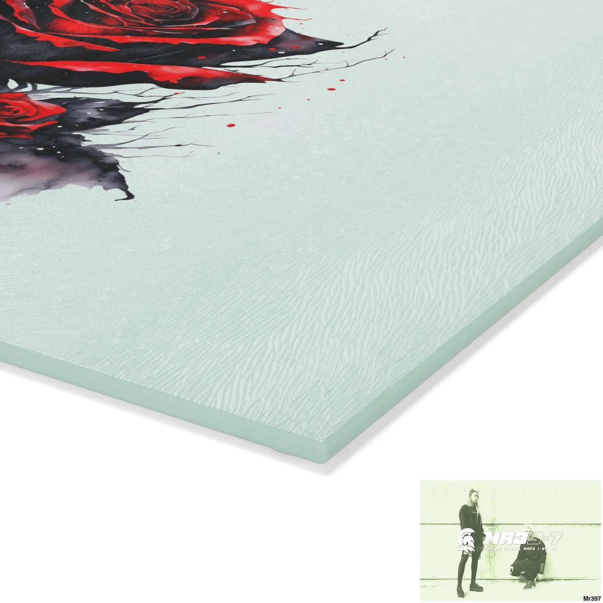 Red Rose with blood drippings on black abstract background Cutting Board Home Decor