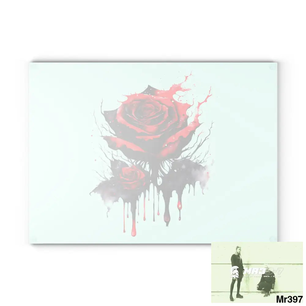 Red Rose with blood drippings on black abstract background Cutting Board Home Decor