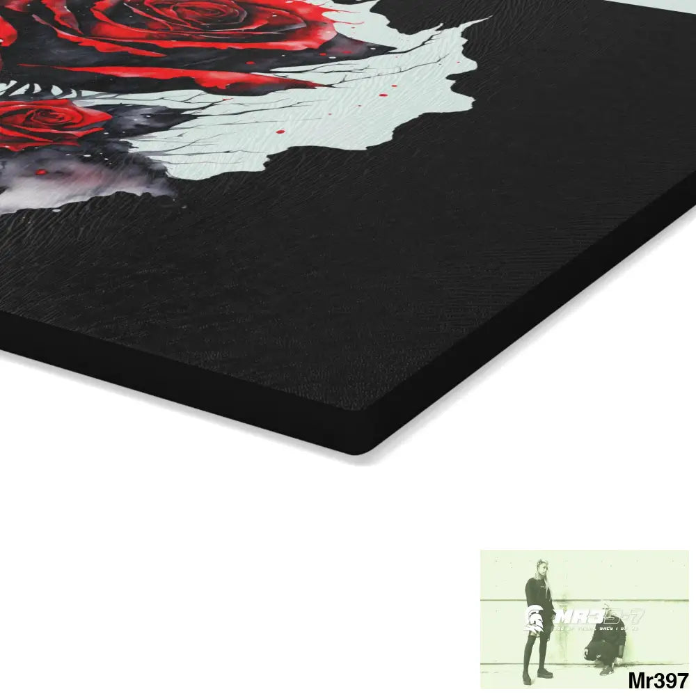 Red Rose with blood drippings on black abstract background Cutting Board Home Decor