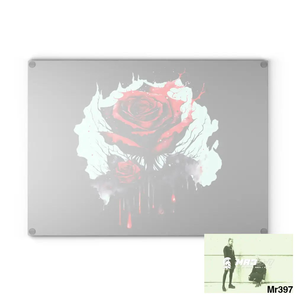 Red Rose with blood drippings on black abstract background Cutting Board Home Decor