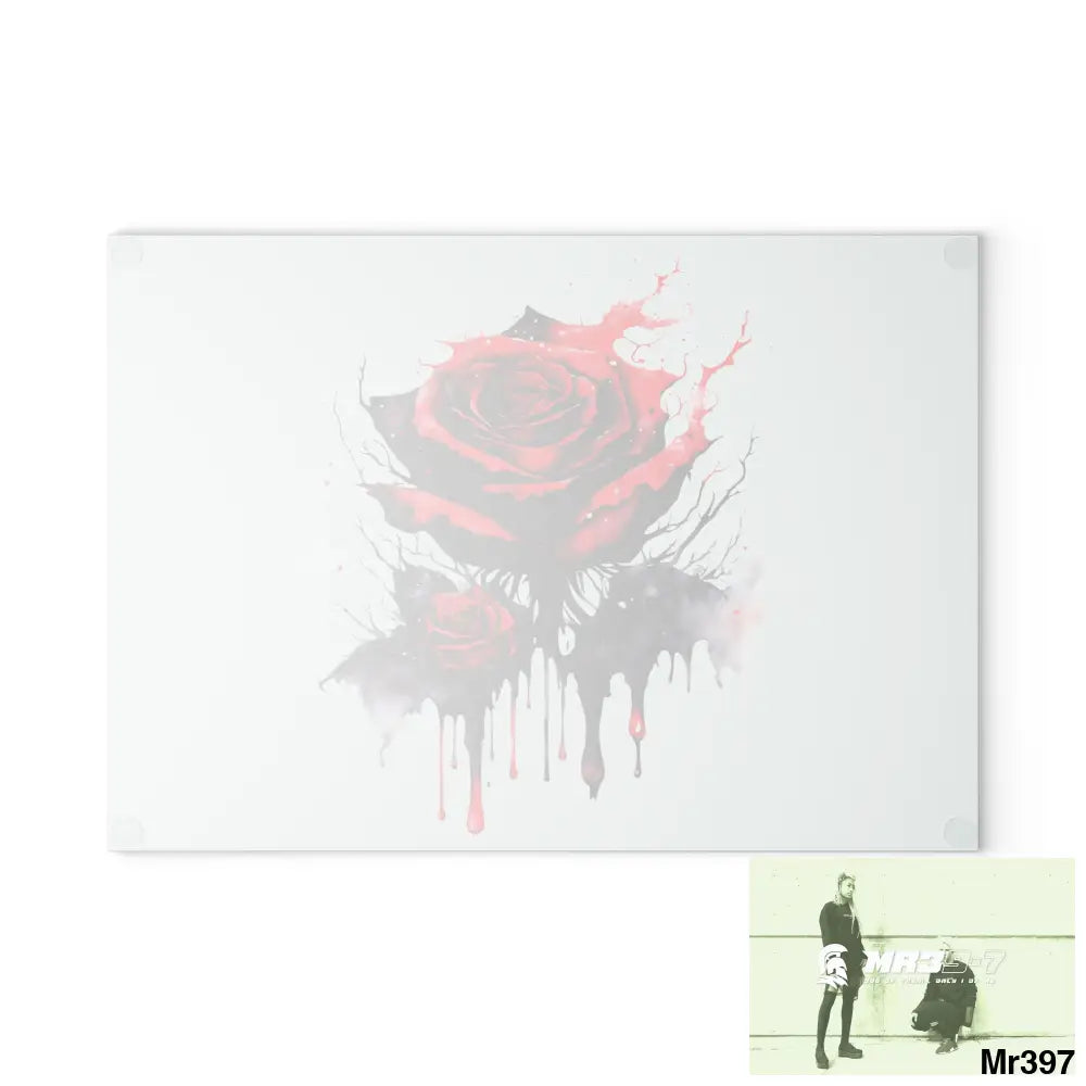 Red Rose with blood drippings on black abstract background Cutting Board Home Decor