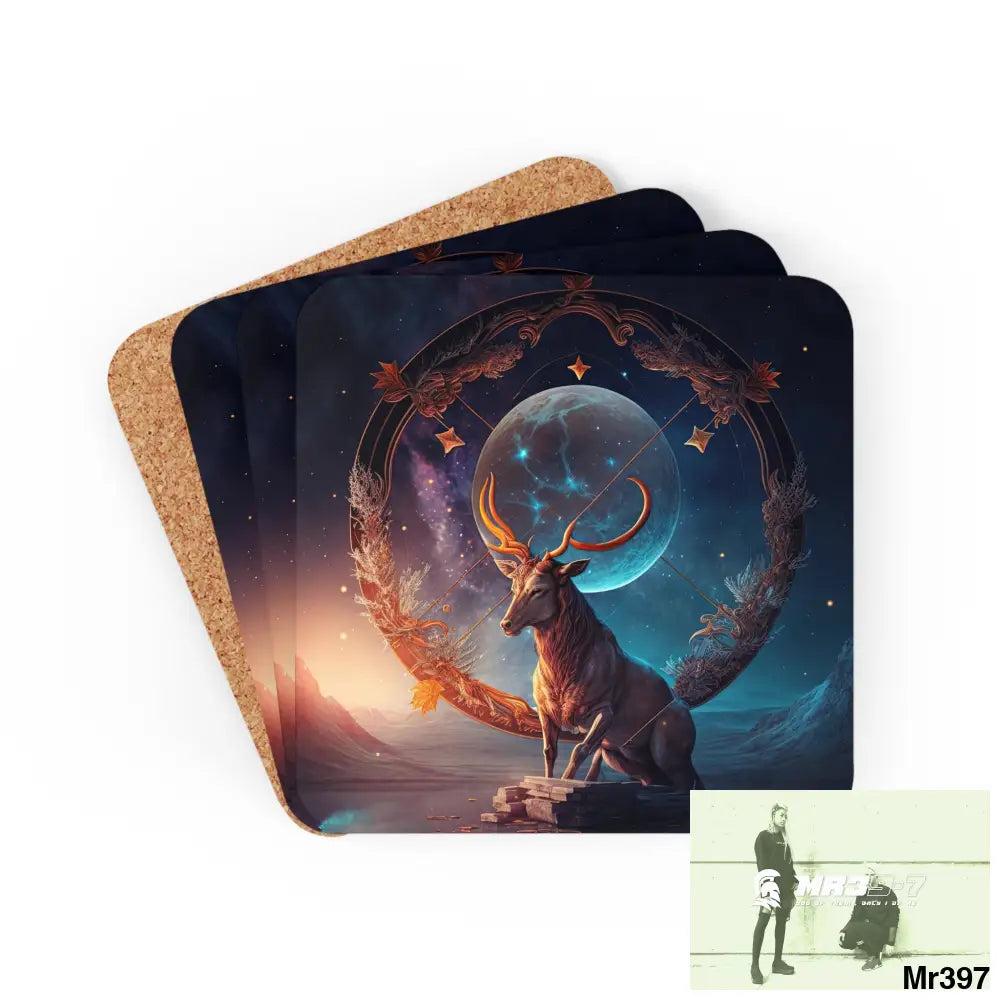 Sagittarius Zodiac Coaster Set Cork / 3.75’’ × 3.75’’ / Square Home Decor