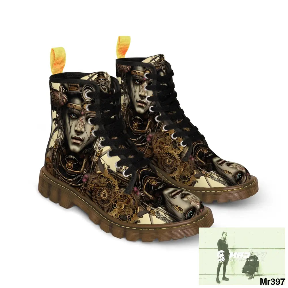 SAMURAI VISHNU SHIVA STEAMPUNK CLOCKWORK Mens Canvas Boots Shoes