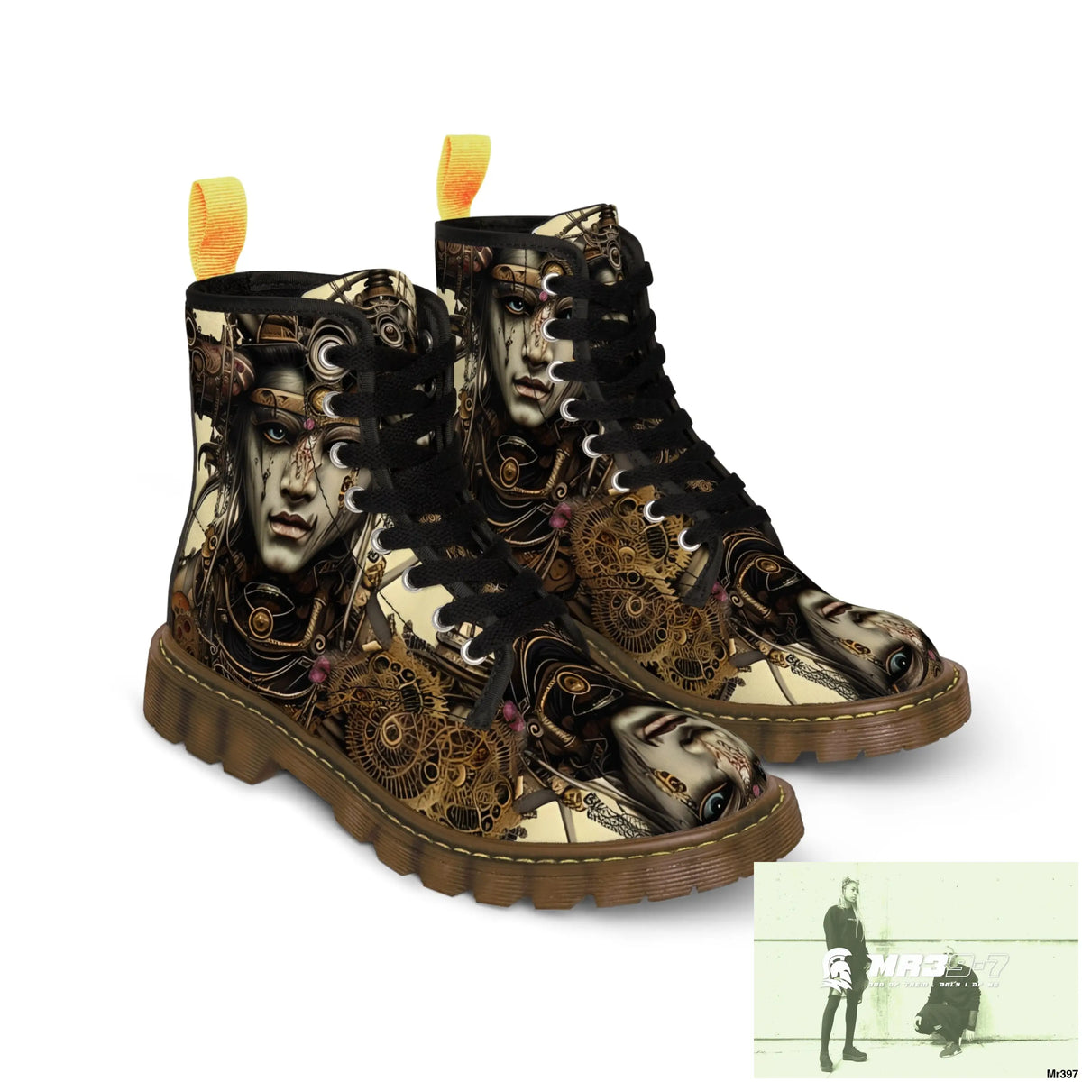 SAMURAI VISHNU SHIVA STEAMPUNK CLOCKWORK Mens Canvas Boots Shoes