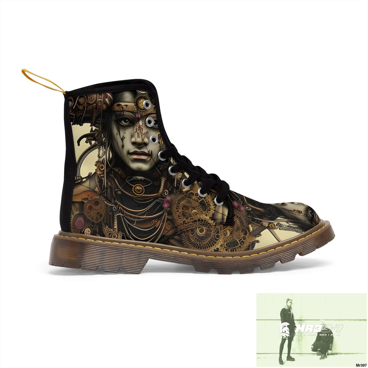 SAMURAI VISHNU SHIVA STEAMPUNK CLOCKWORK Mens Canvas Boots Shoes
