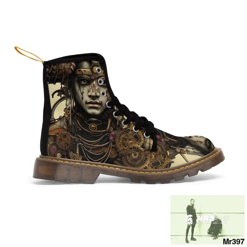 SAMURAI VISHNU SHIVA STEAMPUNK CLOCKWORK Mens Canvas Boots Shoes