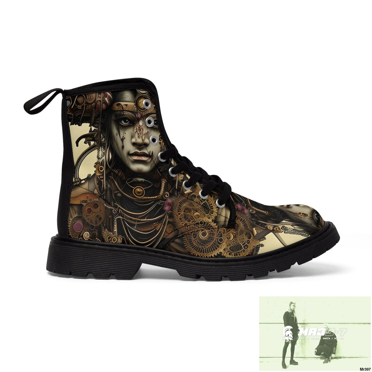 SAMURAI VISHNU SHIVA STEAMPUNK CLOCKWORK Mens Canvas Boots Shoes