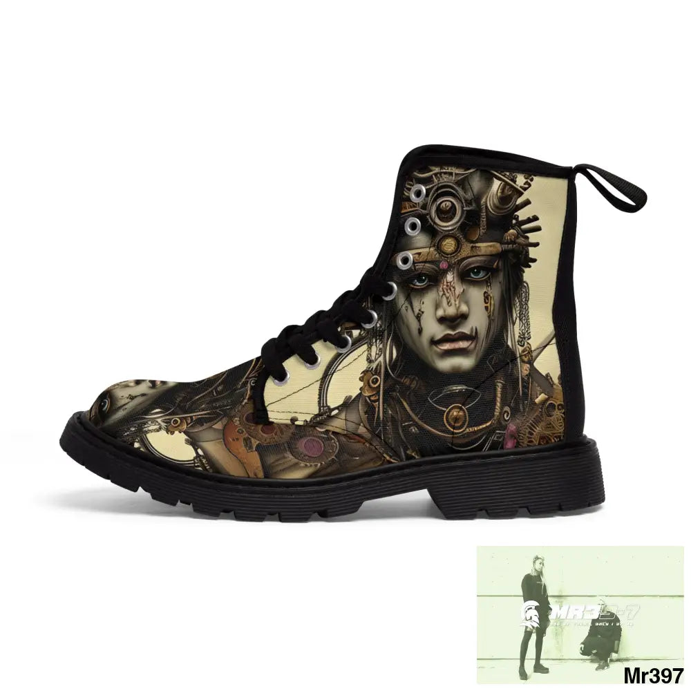 SAMURAI VISHNU SHIVA STEAMPUNK CLOCKWORK Mens Canvas Boots Shoes